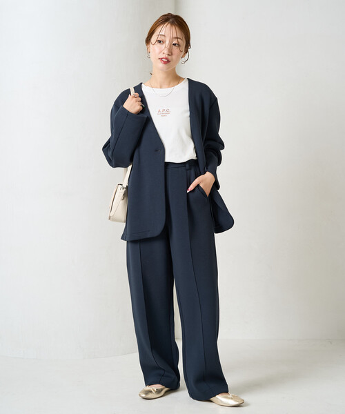 FREAK'S STORE（フリークスストア）の「限定展開　ダンボール シングル ジャケット セットアップ（ジャケット・パンツ）（セットアップ・レディース・ネイビー/ベージュ/グリーン/ブラック・MEDIUM/SMALL）」の8枚目の写真