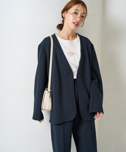 FREAK'S STORE（フリークスストア）の「限定展開　ダンボール シングル ジャケット セットアップ（ジャケット・パンツ）（セットアップ・レディース・ネイビー/ベージュ/グリーン/ブラック・MEDIUM/SMALL）」の12枚目の写真