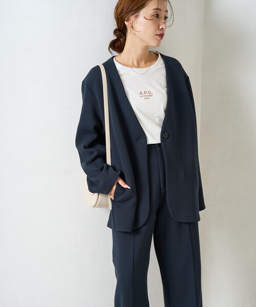 FREAK'S STORE（フリークスストア）の「限定展開　ダンボール シングル ジャケット セットアップ（ジャケット・パンツ）（セットアップ・レディース・ネイビー/ベージュ/グリーン/ブラック・MEDIUM/SMALL）」の6枚目の写真