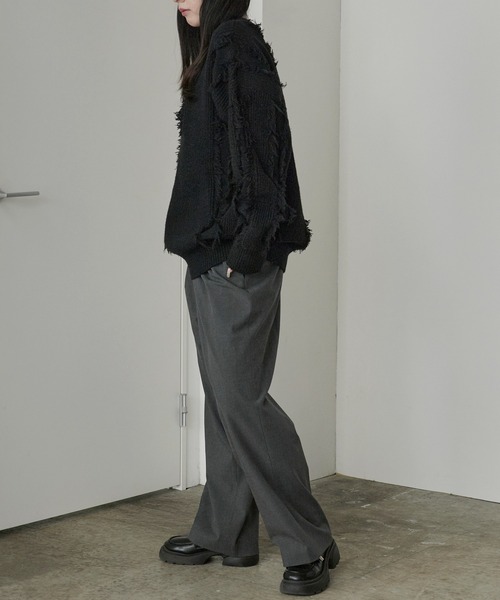 ROOPTOKYO(ループトウキョウ)の「Fringe Damage Design Knit/フリンジダメージデザインニット(ニット/セーター・レディース・ホワイト/ブラック・L/M)」の5枚目の写真