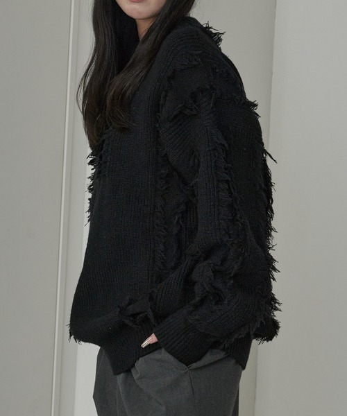 ROOPTOKYO(ループトウキョウ)の「Fringe Damage Design Knit/フリンジダメージデザインニット(ニット/セーター・レディース・ホワイト/ブラック・L/M)」の13枚目の写真