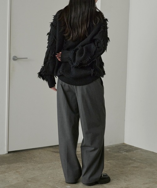 ROOPTOKYO(ループトウキョウ)の「Fringe Damage Design Knit/フリンジダメージデザインニット(ニット/セーター・レディース・ホワイト/ブラック・L/M)」の6枚目の写真