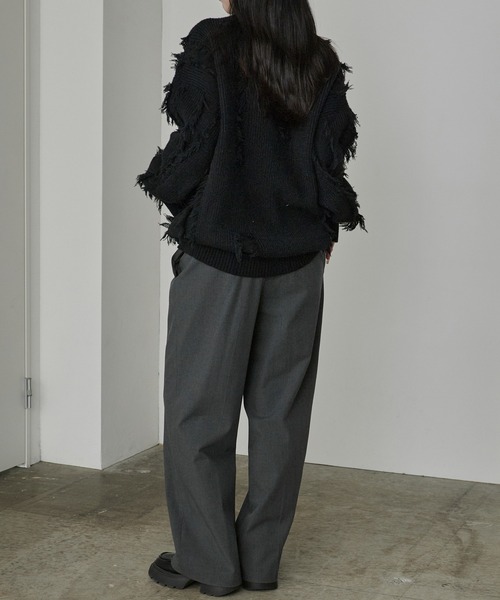 ROOPTOKYO(ループトウキョウ)の「Fringe Damage Design Knit/フリンジダメージデザインニット(ニット/セーター・レディース・ホワイト/ブラック・L/M)」の7枚目の写真