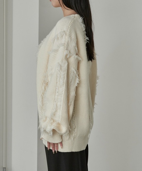 ROOPTOKYO(ループトウキョウ)の「Fringe Damage Design Knit/フリンジダメージデザインニット(ニット/セーター・レディース・ホワイト/ブラック・L/M)」の8枚目の写真