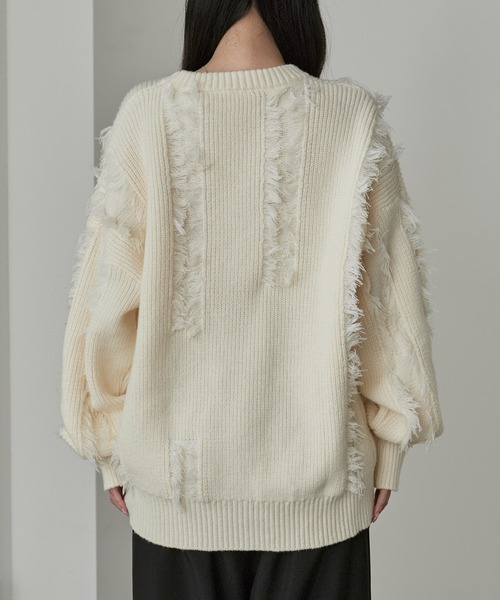 ROOPTOKYO(ループトウキョウ)の「Fringe Damage Design Knit/フリンジダメージデザインニット(ニット/セーター・レディース・ホワイト/ブラック・L/M)」の9枚目の写真