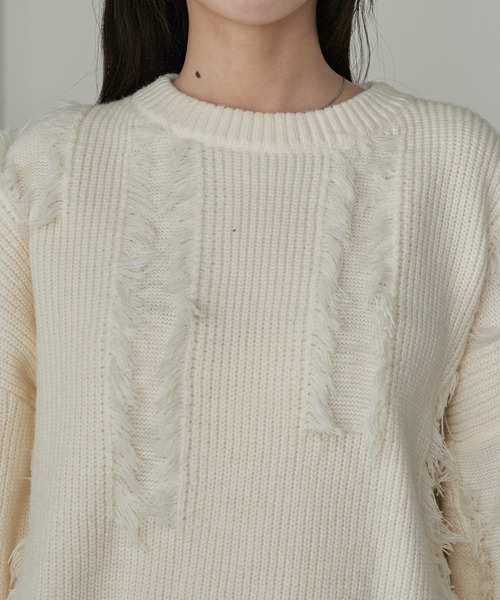 ROOPTOKYO(ループトウキョウ)の「Fringe Damage Design Knit/フリンジダメージデザインニット(ニット/セーター・レディース・ホワイト/ブラック・L/M)」の10枚目の写真