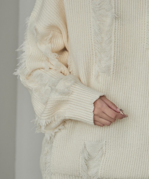 ROOPTOKYO(ループトウキョウ)の「Fringe Damage Design Knit/フリンジダメージデザインニット(ニット/セーター・レディース・ホワイト/ブラック・L/M)」の11枚目の写真