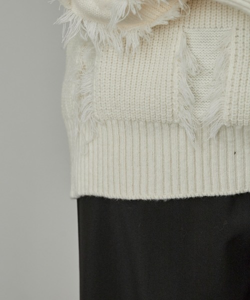 ROOPTOKYO(ループトウキョウ)の「Fringe Damage Design Knit/フリンジダメージデザインニット(ニット/セーター・レディース・ホワイト/ブラック・L/M)」の12枚目の写真