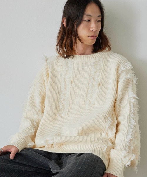 ROOPTOKYO(ループトウキョウ)の「Fringe Damage Design Knit/フリンジダメージデザインニット(ニット/セーター・レディース・ホワイト/ブラック・L/M)」の14枚目の写真