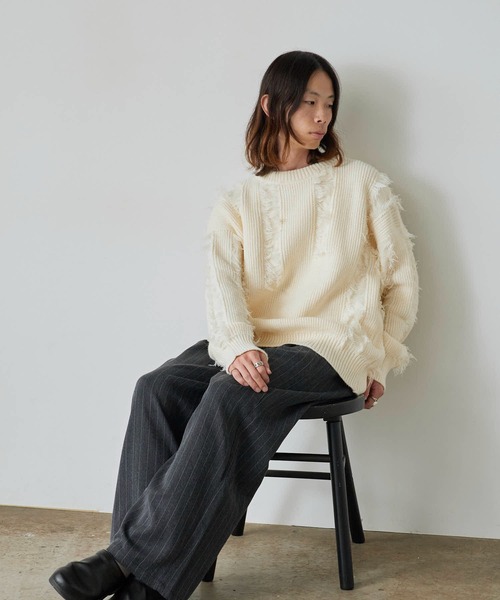 ROOPTOKYO(ループトウキョウ)の「Fringe Damage Design Knit/フリンジダメージデザインニット(ニット/セーター・レディース・ホワイト/ブラック・L/M)」の15枚目の写真