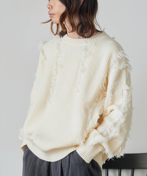 ROOPTOKYO(ループトウキョウ)の「Fringe Damage Design Knit/フリンジダメージデザインニット(ニット/セーター・レディース・ホワイト/ブラック・L/M)」の19枚目の写真