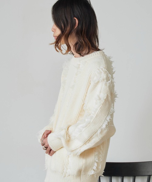 ROOPTOKYO(ループトウキョウ)の「Fringe Damage Design Knit/フリンジダメージデザインニット(ニット/セーター・レディース・ホワイト/ブラック・L/M)」の20枚目の写真