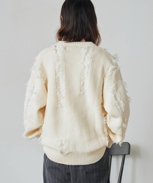 ROOPTOKYO(ループトウキョウ)の「Fringe Damage Design Knit/フリンジダメージデザインニット(ニット/セーター・レディース・ホワイト/ブラック・L/M)」の21枚目の写真