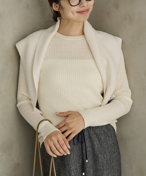 IENA(イエナ)の「《追加》イタリア ヤーン RIB クループルオーバー(ニット/セーター・レディース・ブルー系その他/ブラック/アイボリー/グレー・FREE)」の2枚目の写真