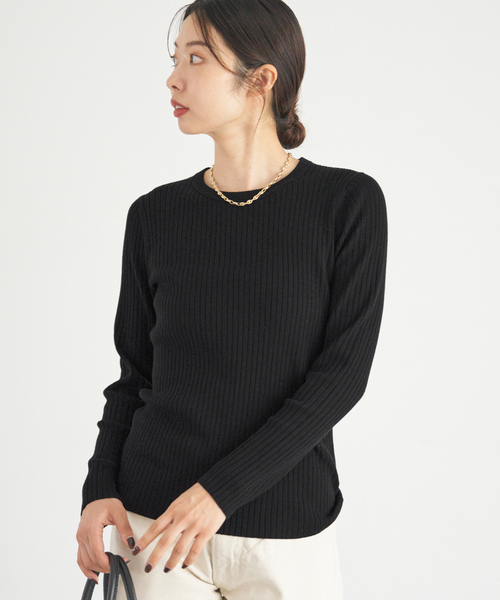 IENA(イエナ)の「《追加》イタリア ヤーン RIB クループルオーバー(ニット/セーター・レディース・ブルー系その他/ブラック/アイボリー/グレー・FREE)」の3枚目の写真