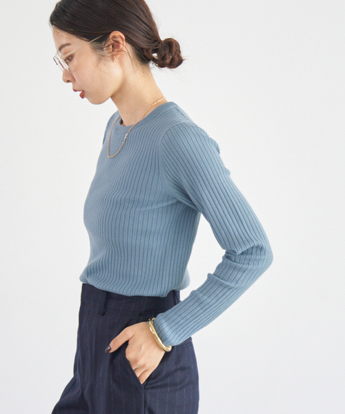IENA(イエナ)の「《追加》イタリア ヤーン RIB クループルオーバー(ニット/セーター・レディース・ブルー系その他/ブラック/アイボリー/グレー・FREE)」の22枚目の写真