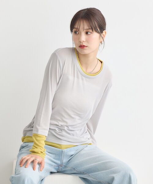 earth music&ecology(アースミュージックアンドエコロジー)の「レイヤードシアープルオーバー(Tシャツ/カットソー・レディース・ブラウン/オフホワイト/ライトグレー/ブラック・FREE)」の10枚目の写真