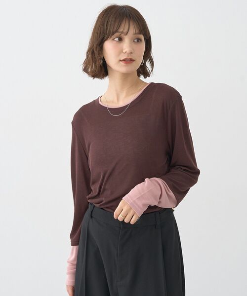 earth music&ecology(アースミュージックアンドエコロジー)の「レイヤードシアープルオーバー(Tシャツ/カットソー・レディース・ブラウン/オフホワイト/ライトグレー/ブラック・FREE)」の12枚目の写真