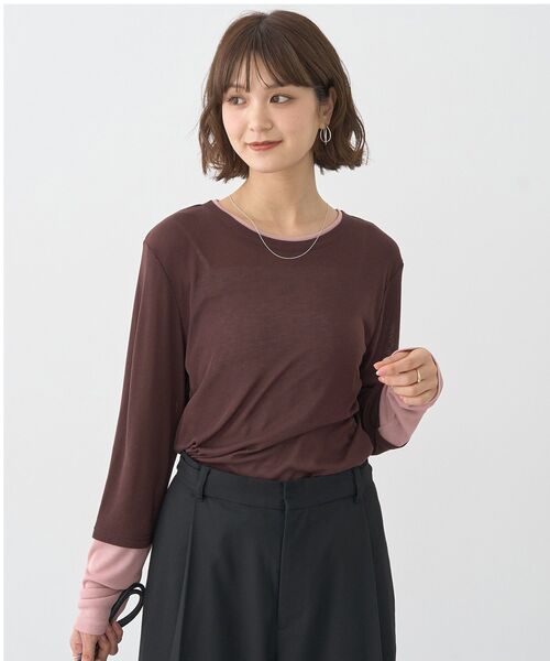 earth music&ecology(アースミュージックアンドエコロジー)の「レイヤードシアープルオーバー(Tシャツ/カットソー・レディース・ブラウン/オフホワイト/ライトグレー/ブラック・FREE)」の13枚目の写真