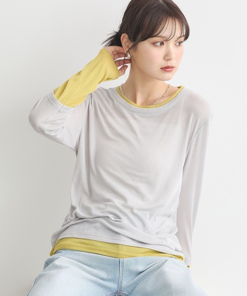 earth music&ecology(アースミュージックアンドエコロジー)の「レイヤードシアープルオーバー(Tシャツ/カットソー・レディース・ブラウン/オフホワイト/ライトグレー/ブラック・FREE)」の3枚目の写真