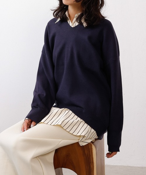 emesuelee(エメスーリー)の「【静電気防止】Vネックドルマンニットプルオーバー(ニット/セーター・レディース・ベージュ/ブラウン/レッド/ブルー/ブラック/ネイビー/プラム/スカイブルー系1・フリー)」の6枚目の写真