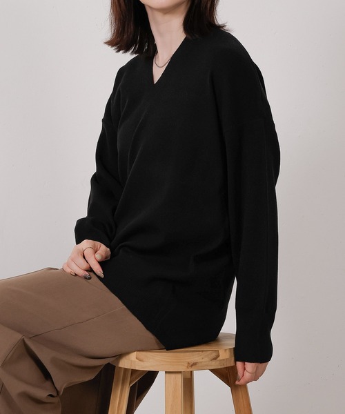 セール】【静電気防止】Vネックドルマンニットプルオーバー（ニット