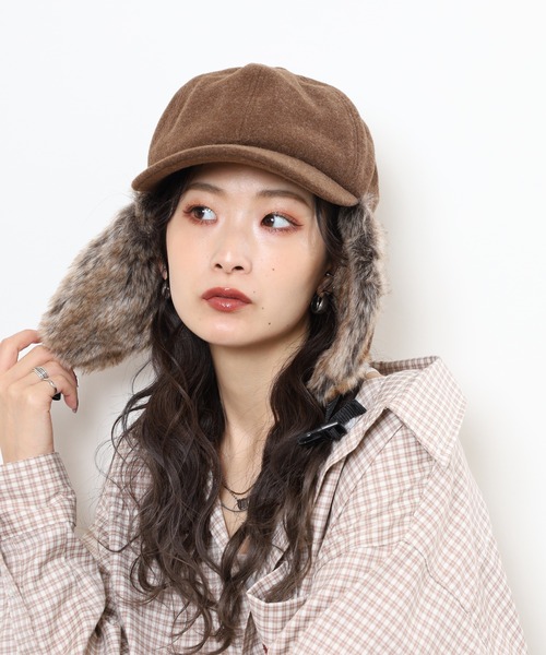 Ruben（ルーベン）の「RUBEN WOOL LIKED EARCOVER CAP ファー パイロットキャップ（キャップ・レディース・カーキ/ライトグレー/ブラック/ブラウン・FREE）」の5枚目の写真