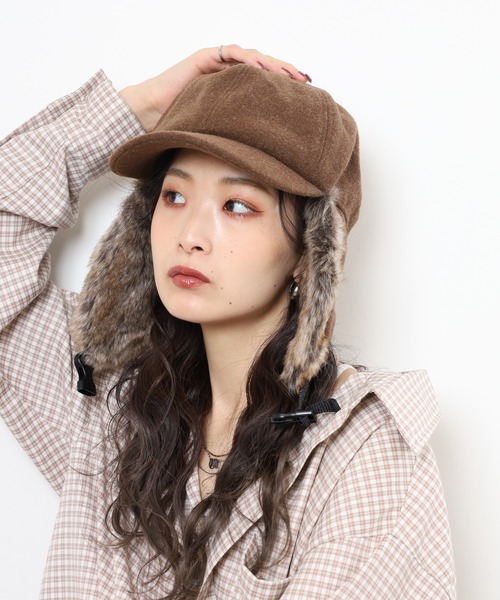 Ruben（ルーベン）の「RUBEN WOOL LIKED EARCOVER CAP ファー パイロットキャップ（キャップ・レディース・カーキ/ライトグレー/ブラック/ブラウン・FREE）」の6枚目の写真