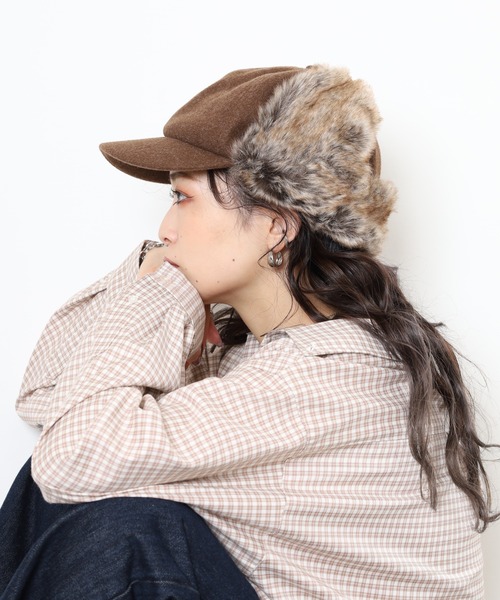 Ruben（ルーベン）の「RUBEN WOOL LIKED EARCOVER CAP ファー パイロットキャップ（キャップ・レディース・カーキ/ライトグレー/ブラック/ブラウン・FREE）」の16枚目の写真