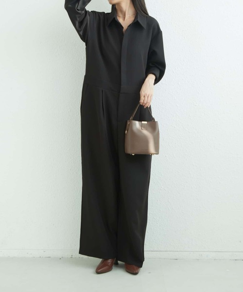 MAISON DE THERESE(メゾン ド テレーズ)の「ハーフボタンルーズシルエット長袖オールインワン(つなぎ/オールインワン・レディース・ブラック/ベージュ・XL)」の9枚目の写真