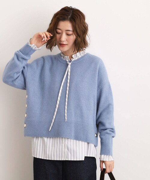 grove（グローブ）の「【洗える】レイヤードにもおすすめ！サイド釦ニット（ニット/セーター・レディース・チャコールグレー/オフホワイト/ピンク/ブルー/ナチュラル・02/03/04/05/01）」の5枚目の写真