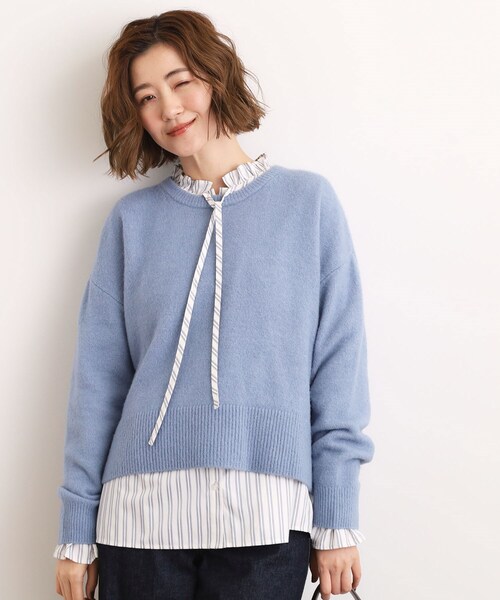 grove（グローブ）の「【洗える】レイヤードにもおすすめ！サイド釦ニット（ニット/セーター・レディース・チャコールグレー/オフホワイト/ピンク/ブルー/ナチュラル・02/03/04/05/01）」の6枚目の写真