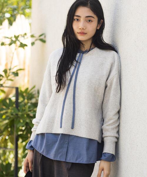 grove（グローブ）の「【洗える】レイヤードにもおすすめ！サイド釦ニット（ニット/セーター・レディース・チャコールグレー/オフホワイト/ピンク/ブルー/ナチュラル・02/03/04/05/01）」の18枚目の写真