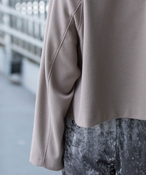 Munich（ミューニック）の「ウールライクフリースショートジャケット（ノーカラージャケット・レディース・モカ/ダークグレー・FREE）」の7枚目の写真