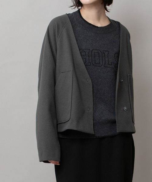 Munich（ミューニック）の「ウールライクフリースショートジャケット（ノーカラージャケット・レディース・モカ/ダークグレー・FREE）」の9枚目の写真