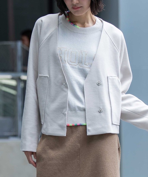 Munich（ミューニック）の「ウールライクフリースショートジャケット（ノーカラージャケット・レディース・モカ/ダークグレー・FREE）」の15枚目の写真