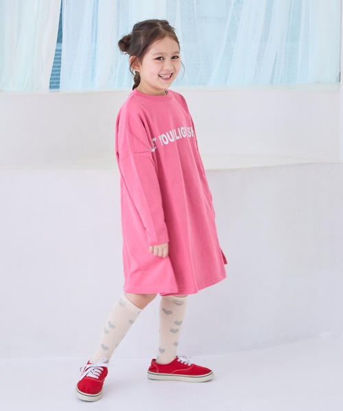 LSP WOW（エルエスピーワオ）の「【LSP WOW!】裏毛BIGプリントワンピース（ワンピース・キッズ・チャコール/ベージュ/ラベンダー/ピンク・120/110/100/90/80/130）」の4枚目の写真