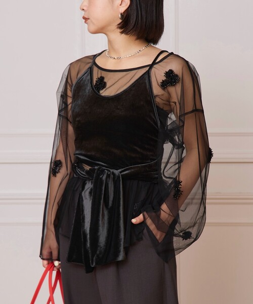 IENA LA BOUCLE レース　トップス　カットソー　シャツ　ブラック IENA LA BOUCLE レース トップス カットソー シャツ ブラック 予約