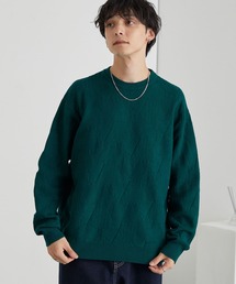 リンクスパターン オーバーサイズクルーネックニット<ウォッシャブル>