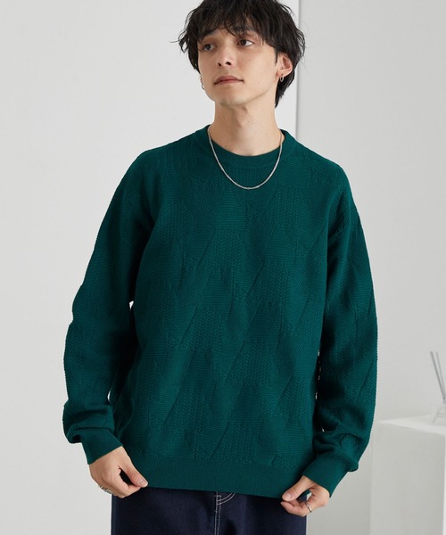 MONO-MART（モノマート）の「リンクスパターン オーバーサイズクルーネックニット<ウォッシャブル>（ニット/セーター・メンズ・オレンジ/チャコール/ネイビー/グリーン/ブラウン/グレイッシュブルー/ブラック/アイボリー・L/M）」の5枚目の写真