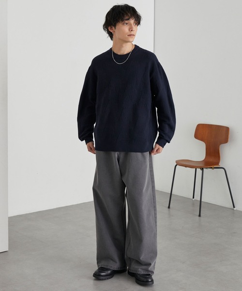 リンクスパターン オーバーサイズクルーネックニット<ウォッシャブル