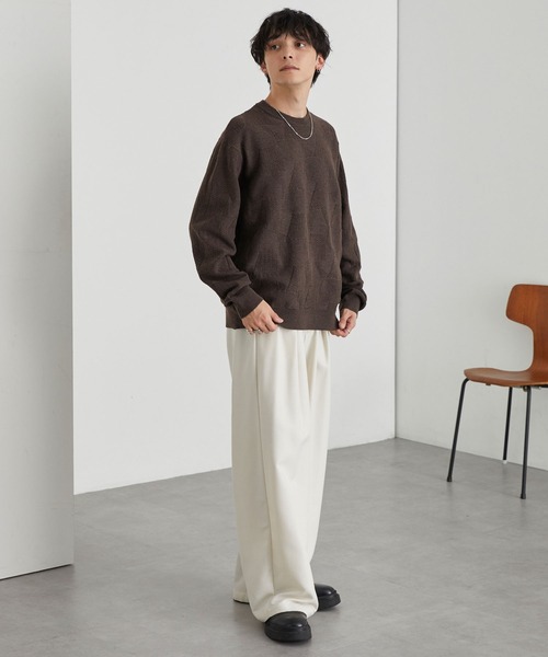 MONO-MART（モノマート）の「リンクスパターン オーバーサイズクルーネックニット<ウォッシャブル>（ニット/セーター・メンズ・オレンジ/チャコール/ネイビー/グリーン/ブラウン/グレイッシュブルー/ブラック/アイボリー・L/M）」の10枚目の写真