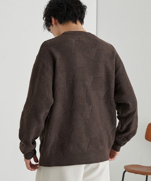 MONO-MART（モノマート）の「リンクスパターン オーバーサイズクルーネックニット<ウォッシャブル>（ニット/セーター・メンズ・オレンジ/チャコール/ネイビー/グリーン/ブラウン/グレイッシュブルー/ブラック/アイボリー・L/M）」の14枚目の写真