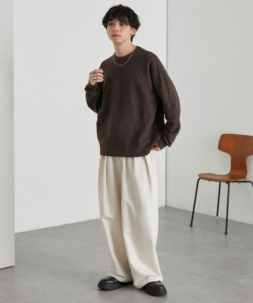 MONO-MART（モノマート）の「リンクスパターン オーバーサイズクルーネックニット<ウォッシャブル>（ニット/セーター・メンズ・オレンジ/チャコール/ネイビー/グリーン/ブラウン/グレイッシュブルー/ブラック/アイボリー・L/M）」の15枚目の写真