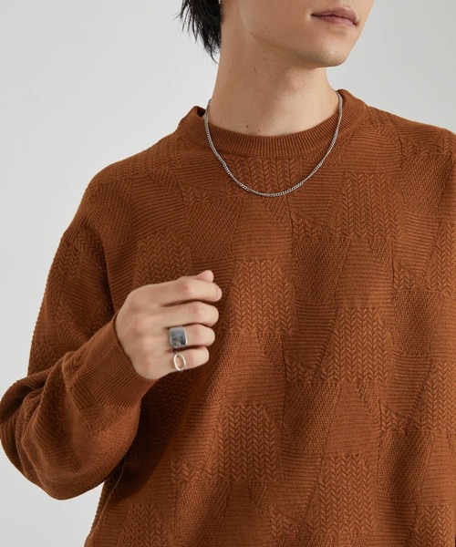 MONO-MART（モノマート）の「リンクスパターン オーバーサイズクルーネックニット<ウォッシャブル>（ニット/セーター・メンズ・オレンジ/チャコール/ネイビー/グリーン/ブラウン/グレイッシュブルー/ブラック/アイボリー・L/M）」の17枚目の写真