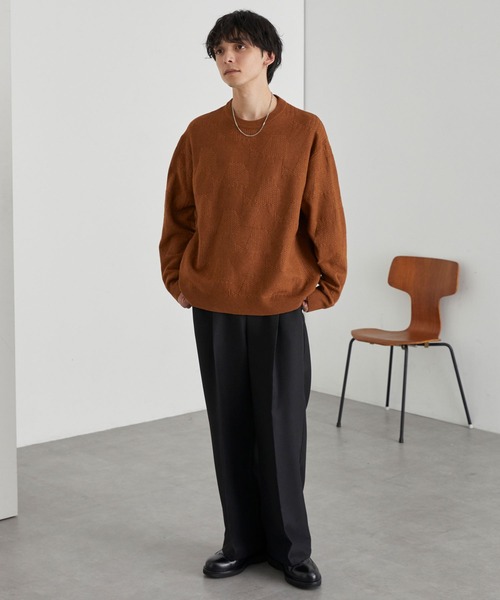 MONO-MART（モノマート）の「リンクスパターン オーバーサイズクルーネックニット<ウォッシャブル>（ニット/セーター・メンズ・オレンジ/チャコール/ネイビー/グリーン/ブラウン/グレイッシュブルー/ブラック/アイボリー・L/M）」の18枚目の写真