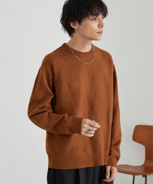 MONO-MART（モノマート）の「リンクスパターン オーバーサイズクルーネックニット<ウォッシャブル>（ニット/セーター・メンズ・オレンジ/チャコール/ネイビー/グリーン/ブラウン/グレイッシュブルー/ブラック/アイボリー・L/M）」の20枚目の写真