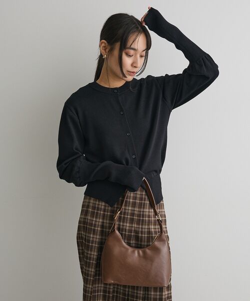 CRAFT STANDARD BOUTIQUE（クラフトスタンダードブティック）の「ロング袖リブコンパクトニットカーディガン（カーディガン/ボレロ・レディース・ブラック/ブラウン/イエロー・FREE）」の6枚目の写真