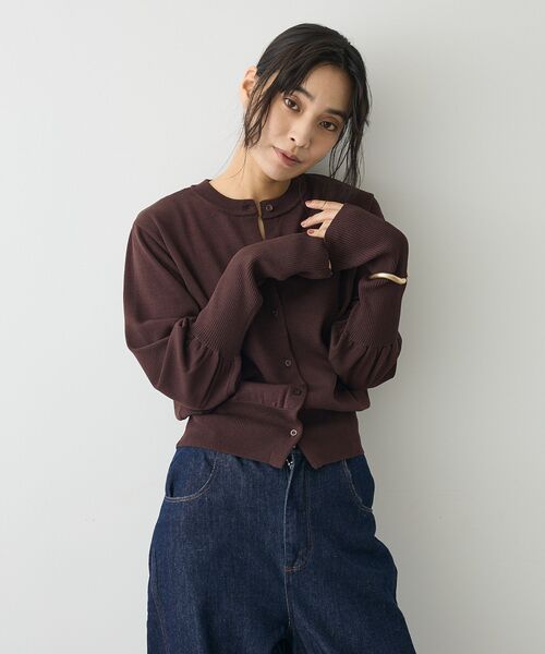 CRAFT STANDARD BOUTIQUE（クラフトスタンダードブティック）の「ロング袖リブコンパクトニットカーディガン（カーディガン/ボレロ・レディース・ブラック/ブラウン/イエロー・FREE）」の12枚目の写真