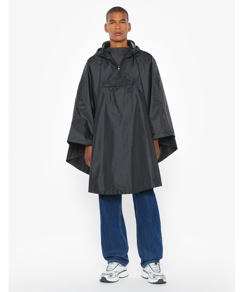 MKポンチョ フード付き フロントジップL/XL ブラックホワイト MKポンチョ フード付き フロントジップL/XL ブラックホワイト MK